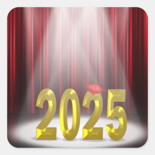 Graduation 2026 in Spotlight With Red Curtains Square Sticker
