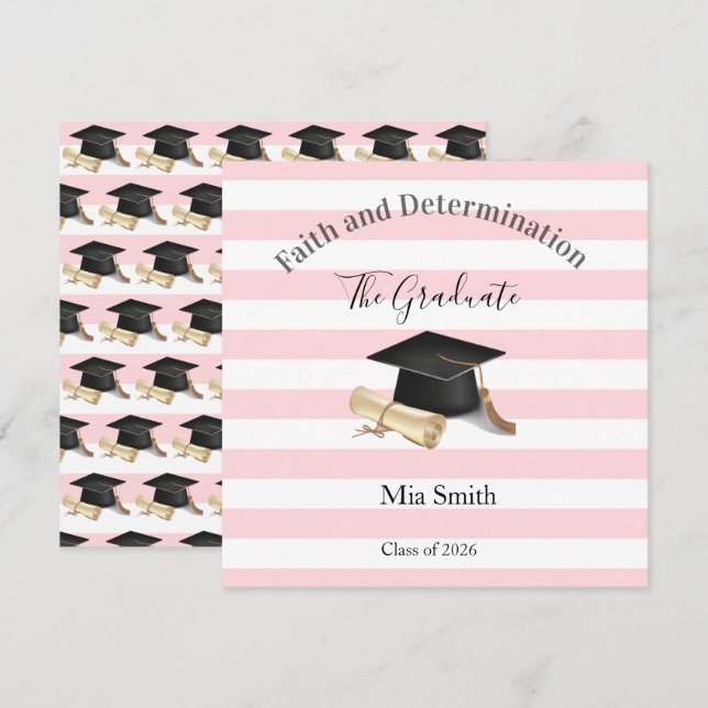 Graduation 2026 Invitation Pink Stripe (Front/Back)