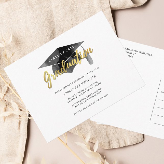 Graduation 2026 Minimalist Simple Graduate Party Invitation Postcard (Graduation 2024 Grad Cap Party Invitation Postcard)