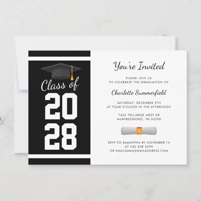 Graduation 2026 Modern Black White Grad Party Invitation | Zazzle
