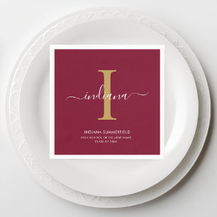 Graduation 2026 Monogram Script Burgundy Party Napkins