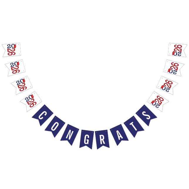 Graduation 2026 Navy Blue and Red Bunting Flags (All)