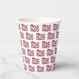 Graduation 2026 Navy Blue and Red Paper Cups