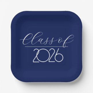 Graduation 2026 Navy Blue and White Paper Plates