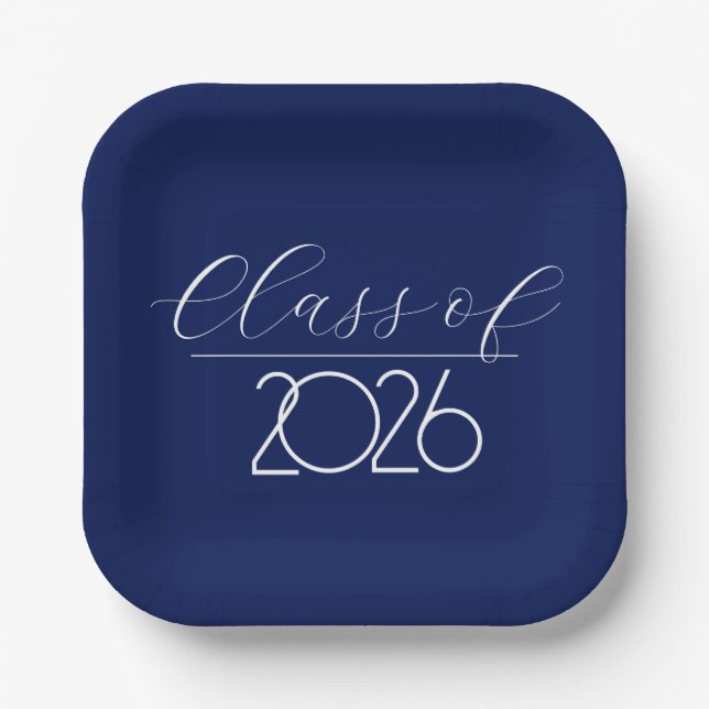 Graduation 2026 Navy Blue and White Paper Plates (Front)