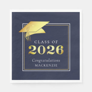 Graduation 2026 Navy Blue Faux Metallic Gold Napkins