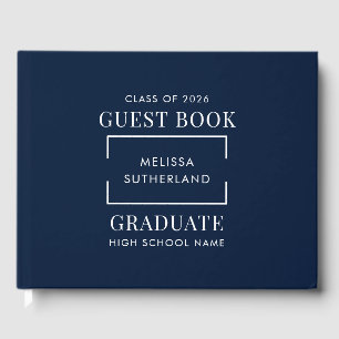 Graduation 2026 Navy Blue Grad Party Guest Book