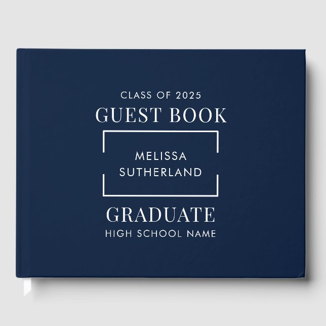 Graduation 2026 Navy Blue Grad Party Guest Book (Front)