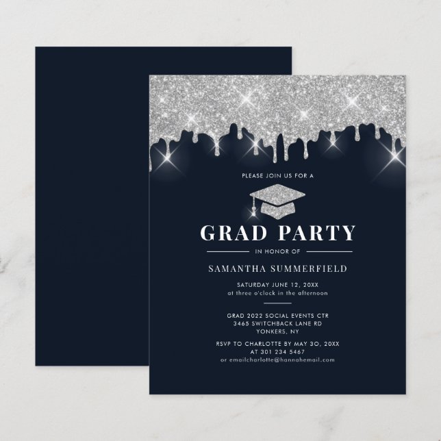Graduation 2026 Navy Blue Grad Party Invitation (Front/Back)