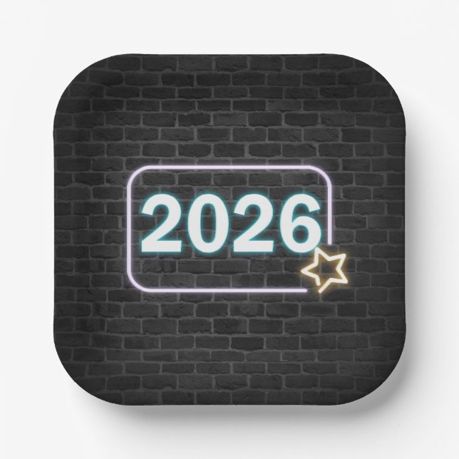 Graduation 2026 Neon Sign On Brick Paper Plates (Front)