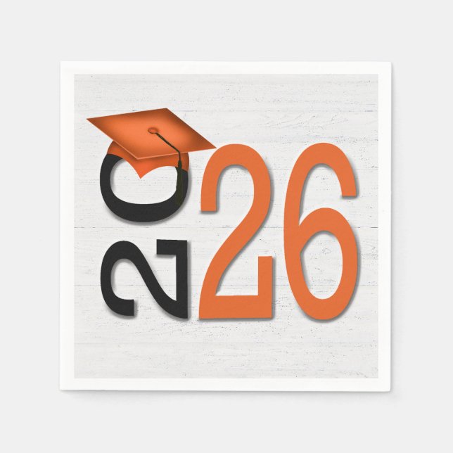Graduation 2026 Orange and Black On Wood  Napkins (Front)