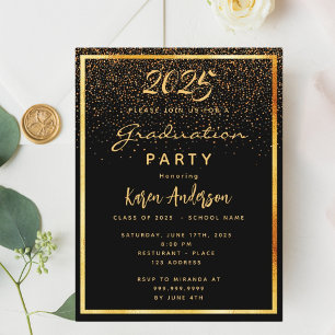 Graduation 2026 party black glam gold invitation postcard