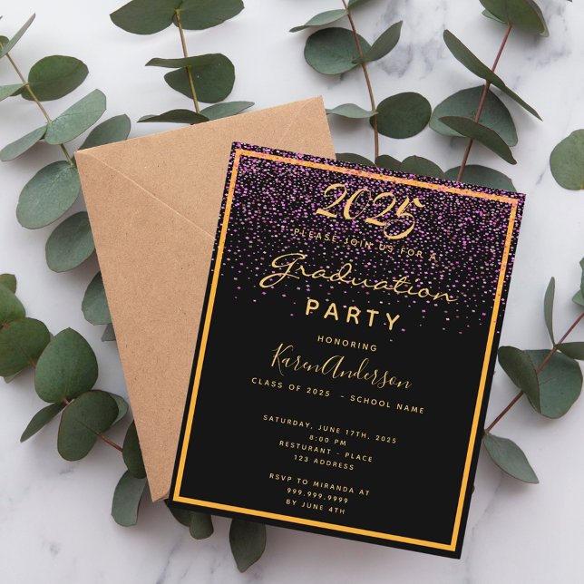 Graduation 2026 party black gold invitation (Creator Uploaded)