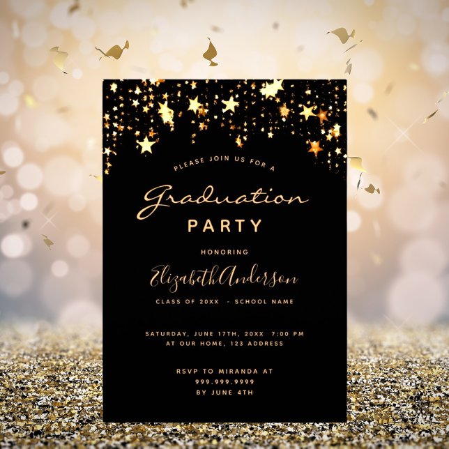 Graduation 2026 party black gold stars glam invitation (Creator Uploaded)