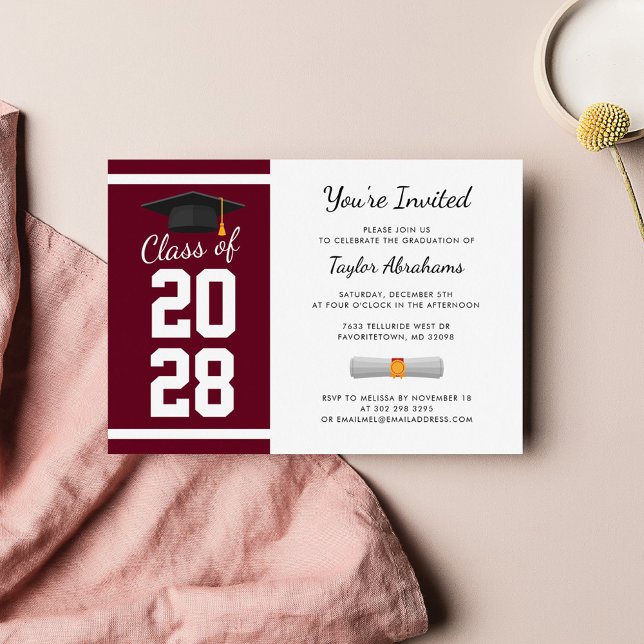 Graduation 2026 Party Burgundy Modern Grad Invitation (Graduation Party 2024 Stylish Burgundy Invitation)