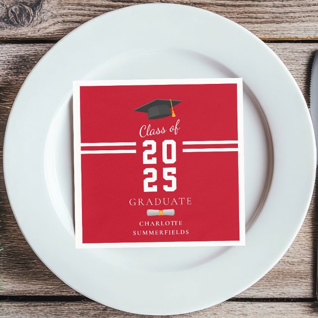Graduation 2026 Party Paper Napkins (Graduation 2025 Red White Stripes Party Paper Napkin)