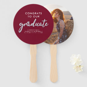 Graduation 2026 Photo Burgundy Script Grad Party Hand Fan