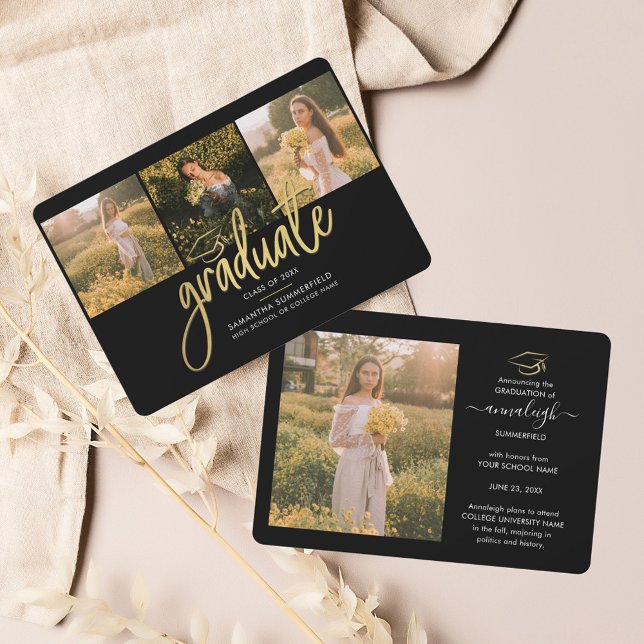 Graduation 2026 Photo Collage Black Script Grad Announcement (Graduation 2024 Photo Collage  Script Announcement)