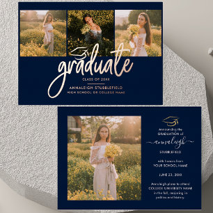 Graduation 2026 Photo Collage Grad Rose Gold Foil Invitation
