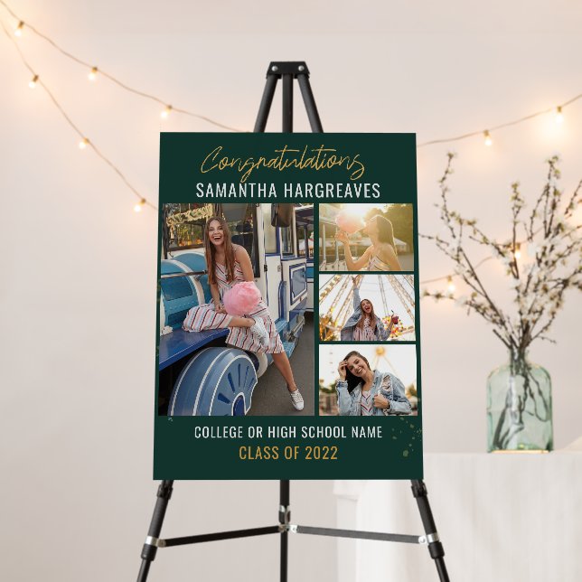  Graduation 2026 Photo Collage Green Grad Party Foam Board (In Situ (Stand))