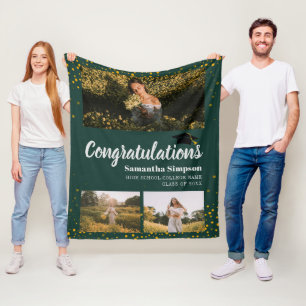 Graduation 2026 Photo Collage Green Script Fleece Blanket