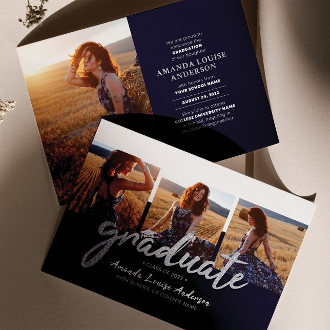 Graduation 2026 Photo Collage Navy Announcement (Creator Uploaded)