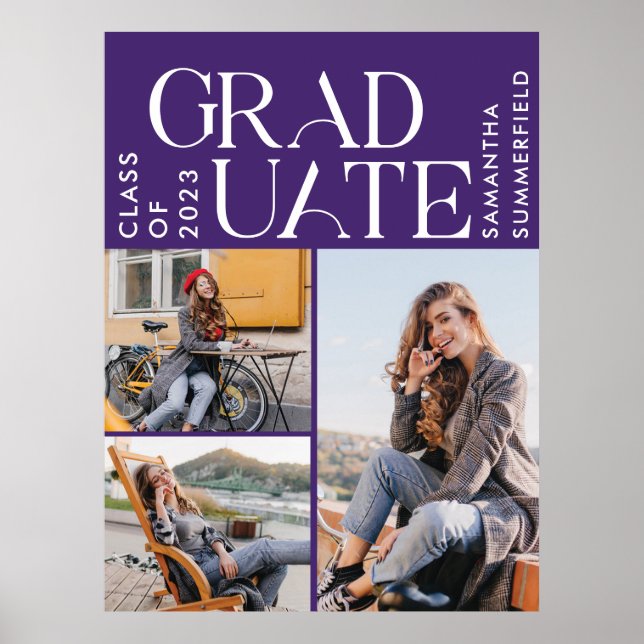 Graduation 2026 Photo Collage Purple Graduate Poster (Front)