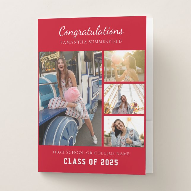 Graduation 2026 Photo Collage Red Grad Keepsake Pocket Folder (Front)
