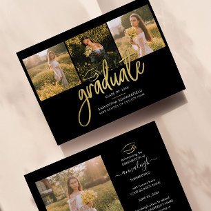 Graduation 2026 Photo Collage Script Black Gold Announcement