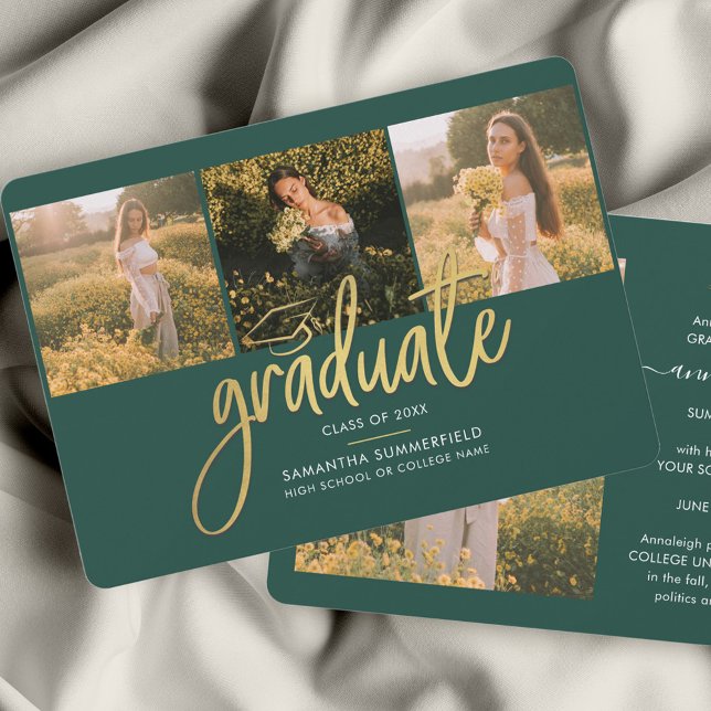 Graduation 2026 Photo Collage Script Green Grad Announcement (Graduation 2024 Photo Collage Script Modern Grad Announcement)