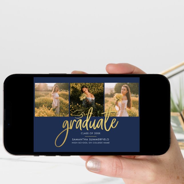 Graduation 2026 Photo Collage Script Navy Blue Announcement (Front Digital)