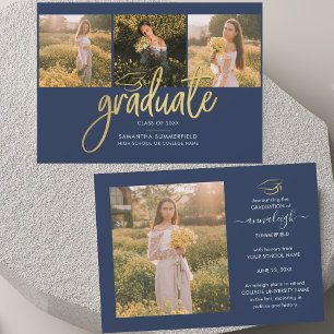 Graduation 2026 Photo Collage Script Navy Blue Announcement