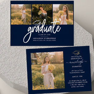 Graduation 2026 Photo Collage Script Navy Silver Foil Invitation