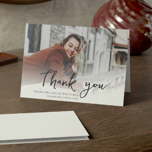 Graduation 2026 Photo Grad Script Letterpress Thank You Card
