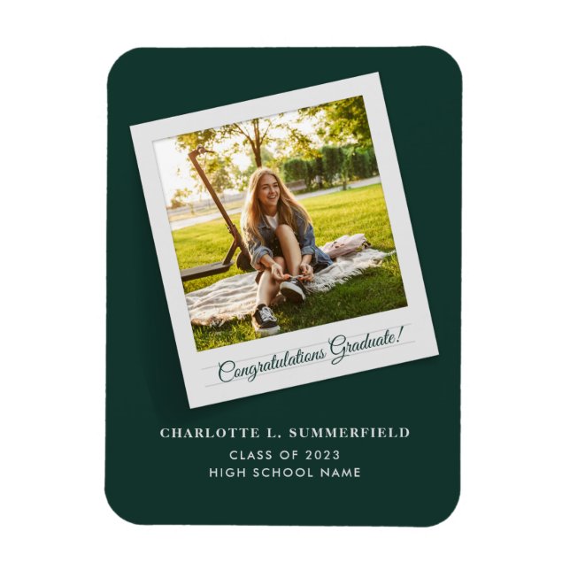 Graduation 2026 Photo Green Elegant Announcement Magnet (Vertical)