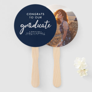Graduation 2026 Photo Navy Blue Script Grad Hand Fan