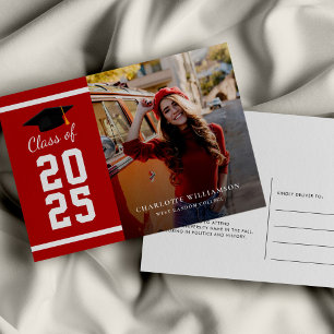 Graduation 2026 Photo Red White Grad Announcement Postcard
