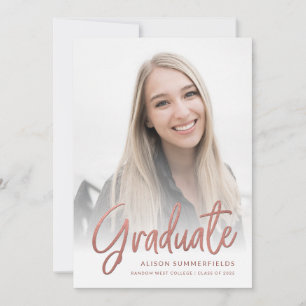 Graduation 2026 Photo Rose Gold Script Grad Party Invitation