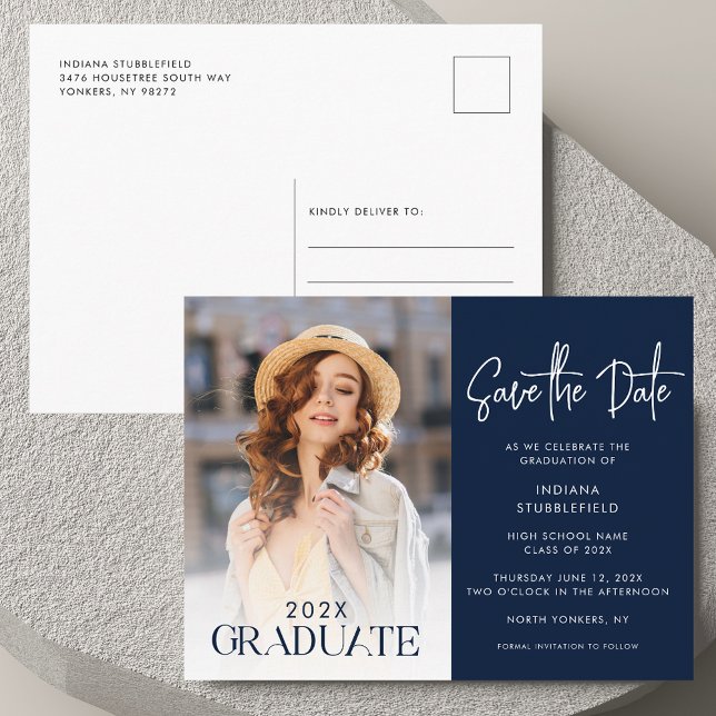 Graduation 2026 Photo Save the Date Grad Announcement Postcard (Graduation 2025 Photo Save the Date Grad Announcement Postcard)