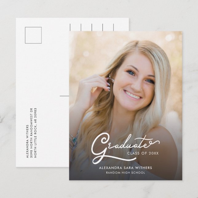 Graduation 2026 Photo Script Announcement Postcard (Front/Back)