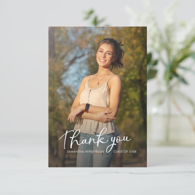 Graduation 2026 Photo Script Grad Party Thank You Card (Standing Front)