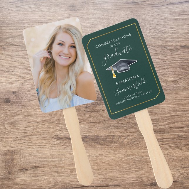 Graduation 2026 Photo Script Green Grad Party Hand Fan (Graduation 2025 Photo Script Green Grad Party Hand Fan)