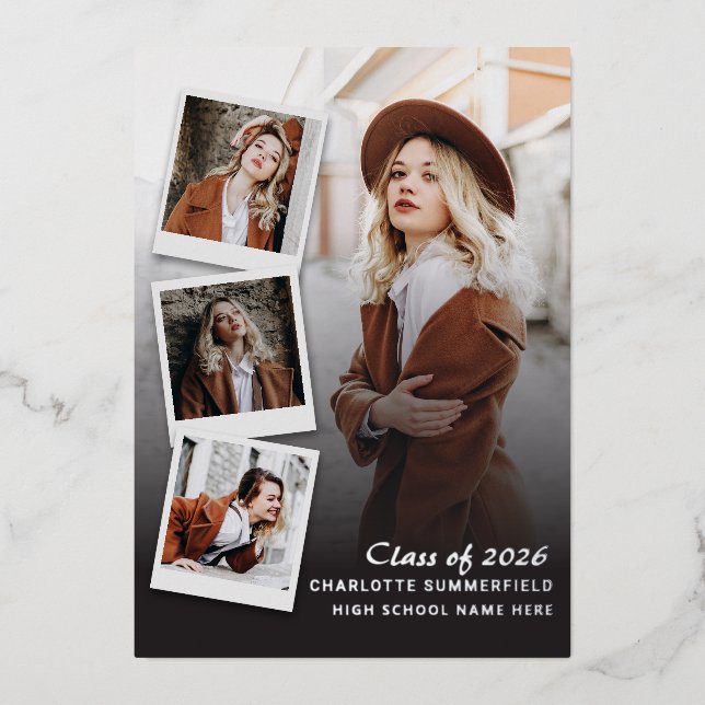Graduation 2026 Photo Silver Foil Announcement (Front)