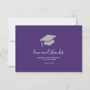 Graduation 2026 Photo Silver Glitter Grad Purple Thank You Card