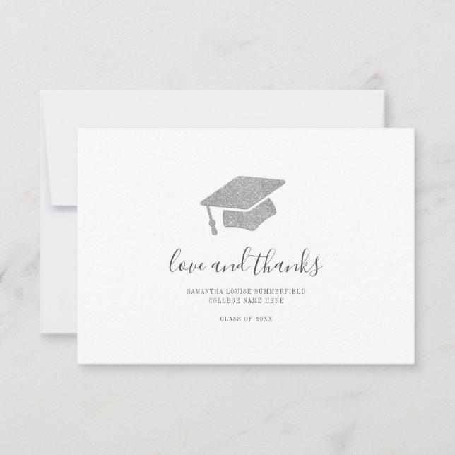 Graduation 2026 Photo Silver Grad Cap Script Thank You Card (Front)