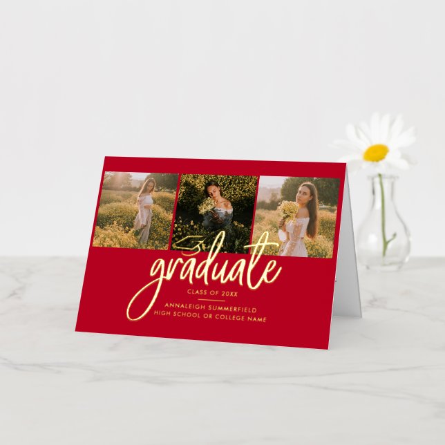 Graduation 2026 Photos Gold Foil Announcement (Small Flower)