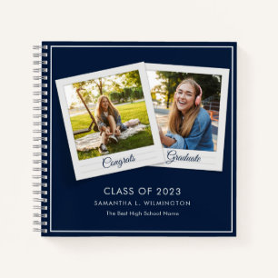 Graduation 2026 Photos Grad Party Navy Blue Guest Notebook