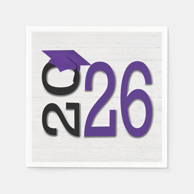 Graduation 2026 Purple and Black On Wood  Napkins (Front)