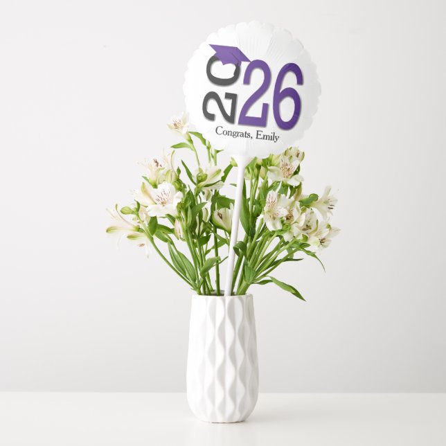 Graduation 2026 Purple and Black with Name Balloon (Vase)