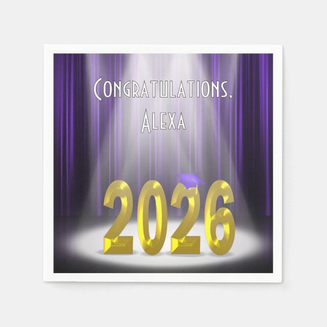 Graduation 2026 Purple and Gold In Spotlight  Napkins (Front)